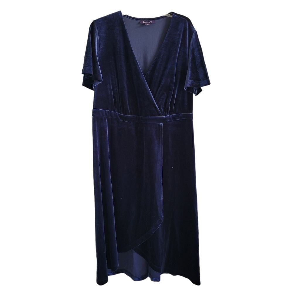 Surplice Neck Navy Velour Dress